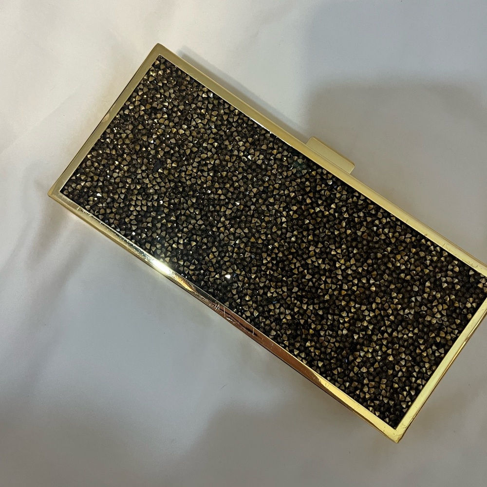 BCBGMAXAZRIA Embellished gold clutch with chain